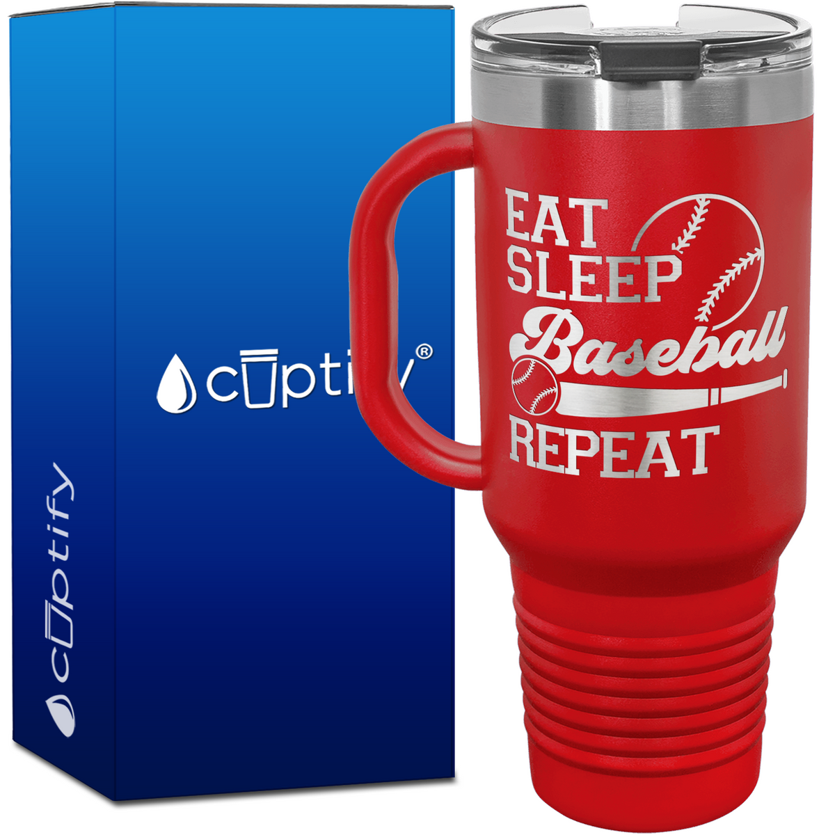 Eat Sleep Baseball Repeat Bat and Ball 40oz Baseball Travel Mug