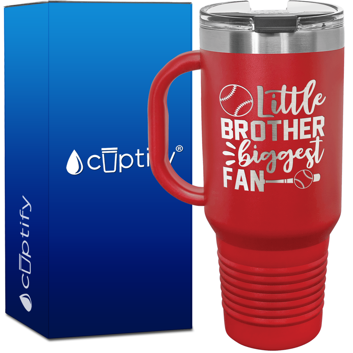 Little Brother Biggest Fan 40oz Baseball Travel Mug