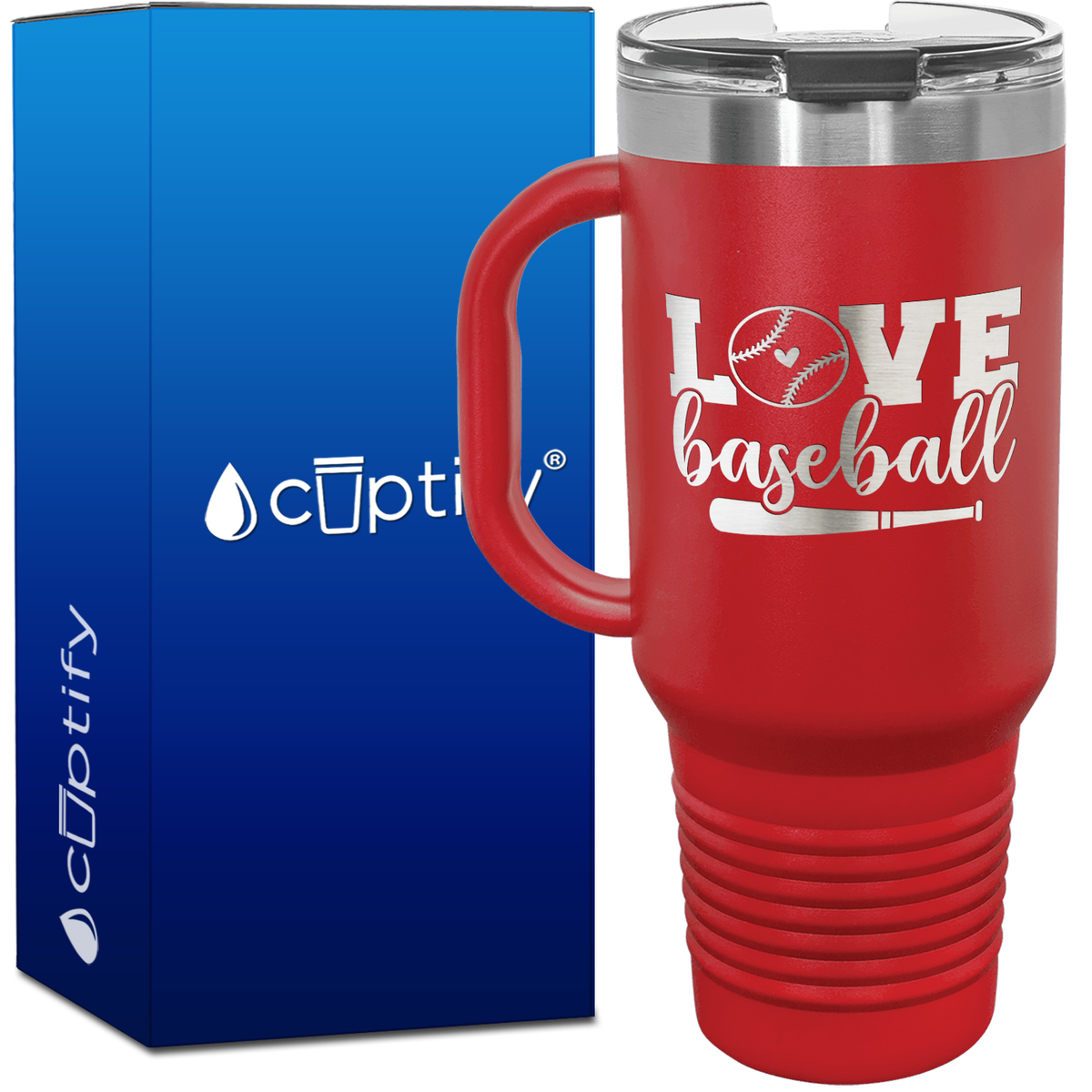 Love Baseball Bat and Ball 40oz Baseball Travel Mug