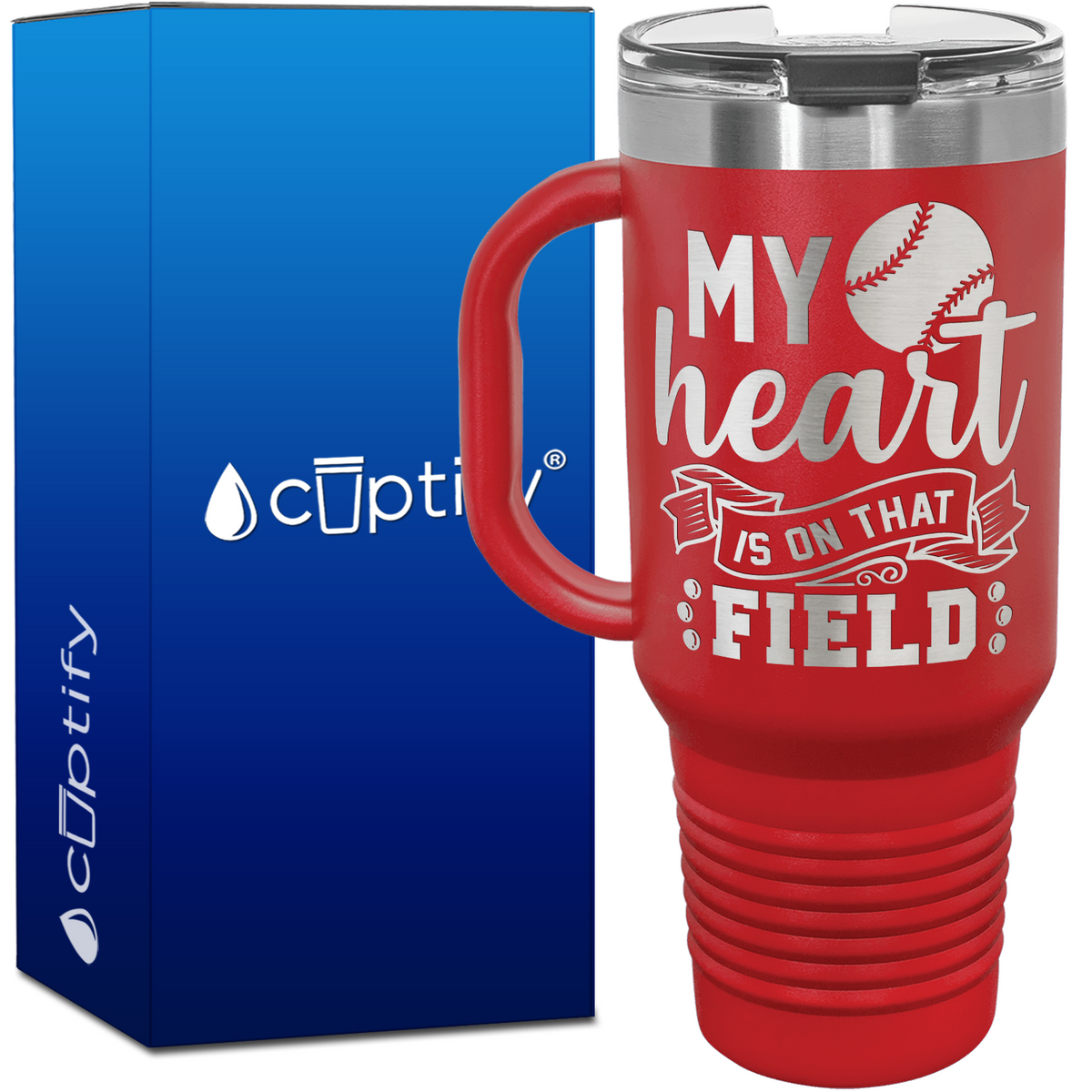 My Heart is on That Field Baseball  40oz Baseball Travel Mug