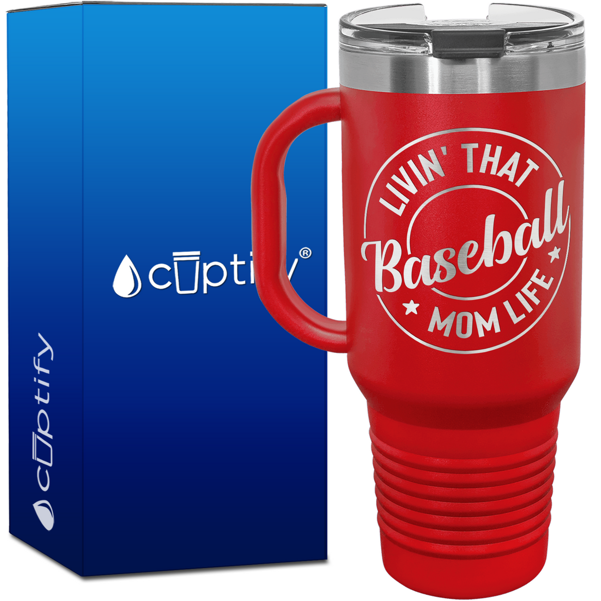 Livin' That Baseball Mom Life Circle 40oz Baseball Travel Mug