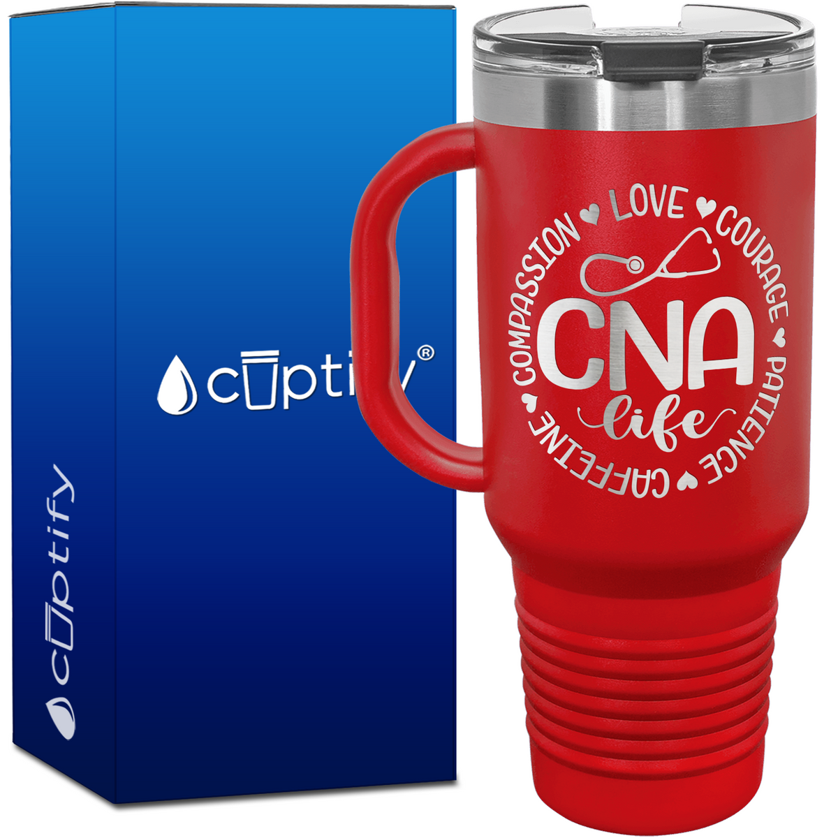 CNA Life - Compassion, Love, Courage, Patience, Caffeine 40oz Nurse Travel Mug