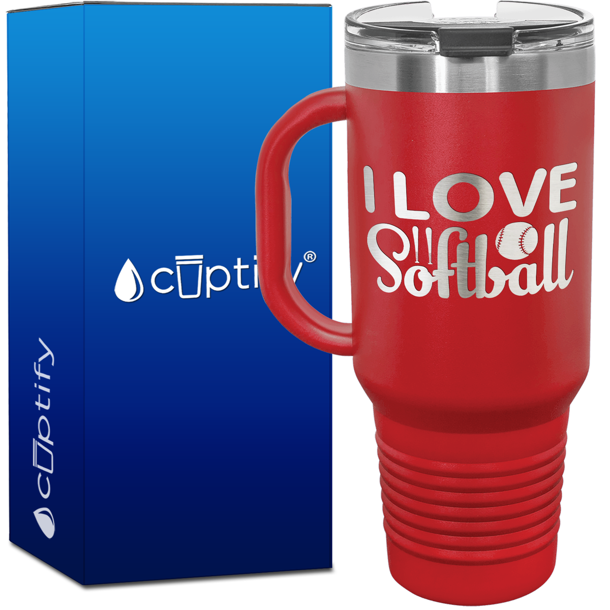 I Love Softball 40oz Softball Travel Mug
