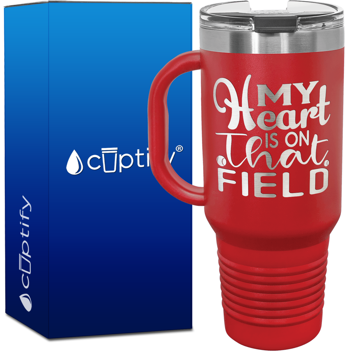 My Heart is on That Field Softball 40oz Softball Travel Mug