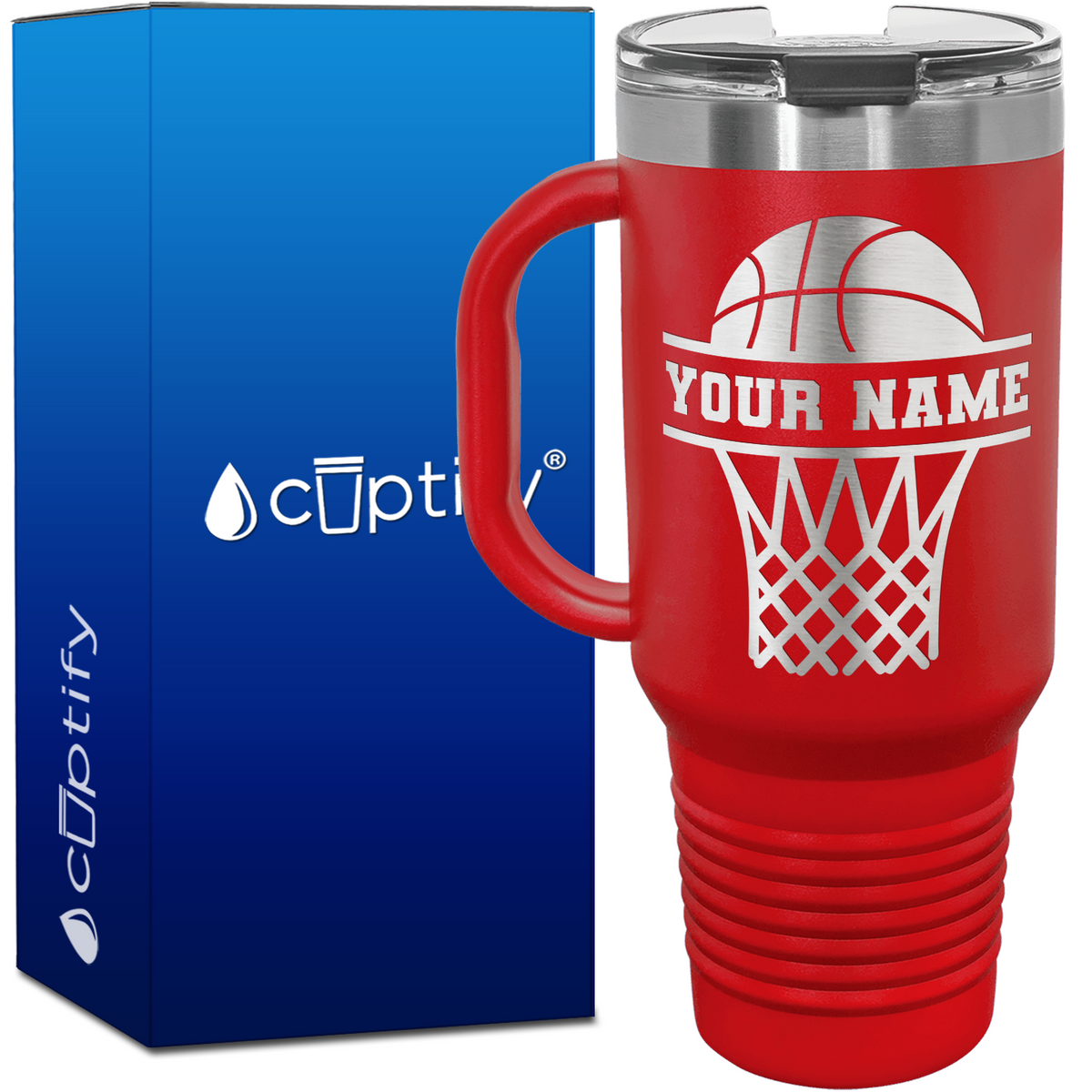Personalized Basketball and Net 40oz Basketball Travel Mug
