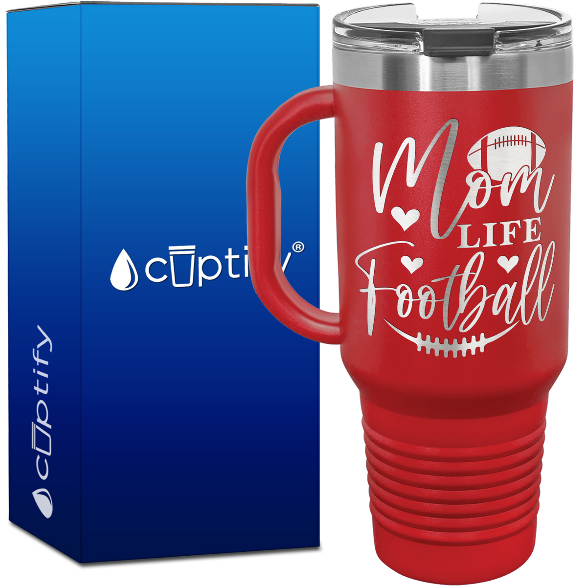 Mom Life Football 40oz Football Travel Mug