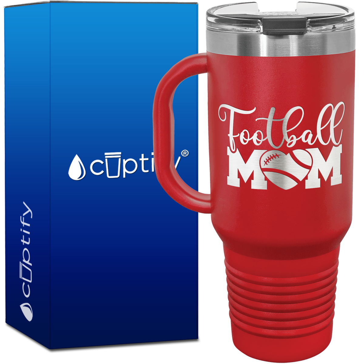 Football Mom Heart 40oz Football Travel Mug