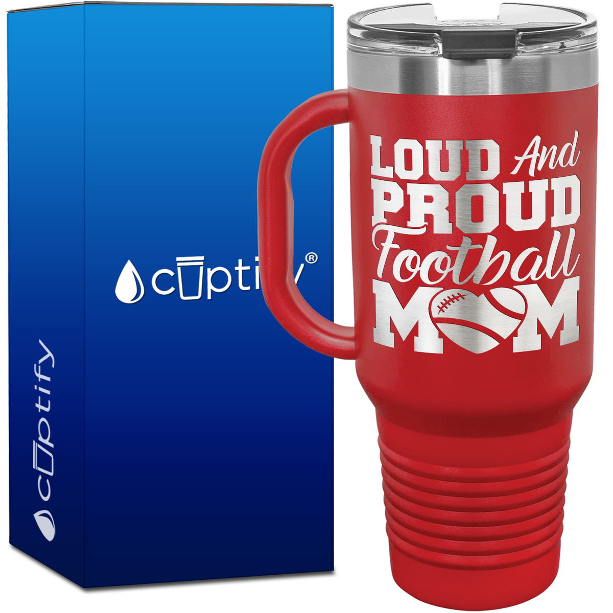 Loud and Proud Football Mom Heart 40oz Football Travel Mug