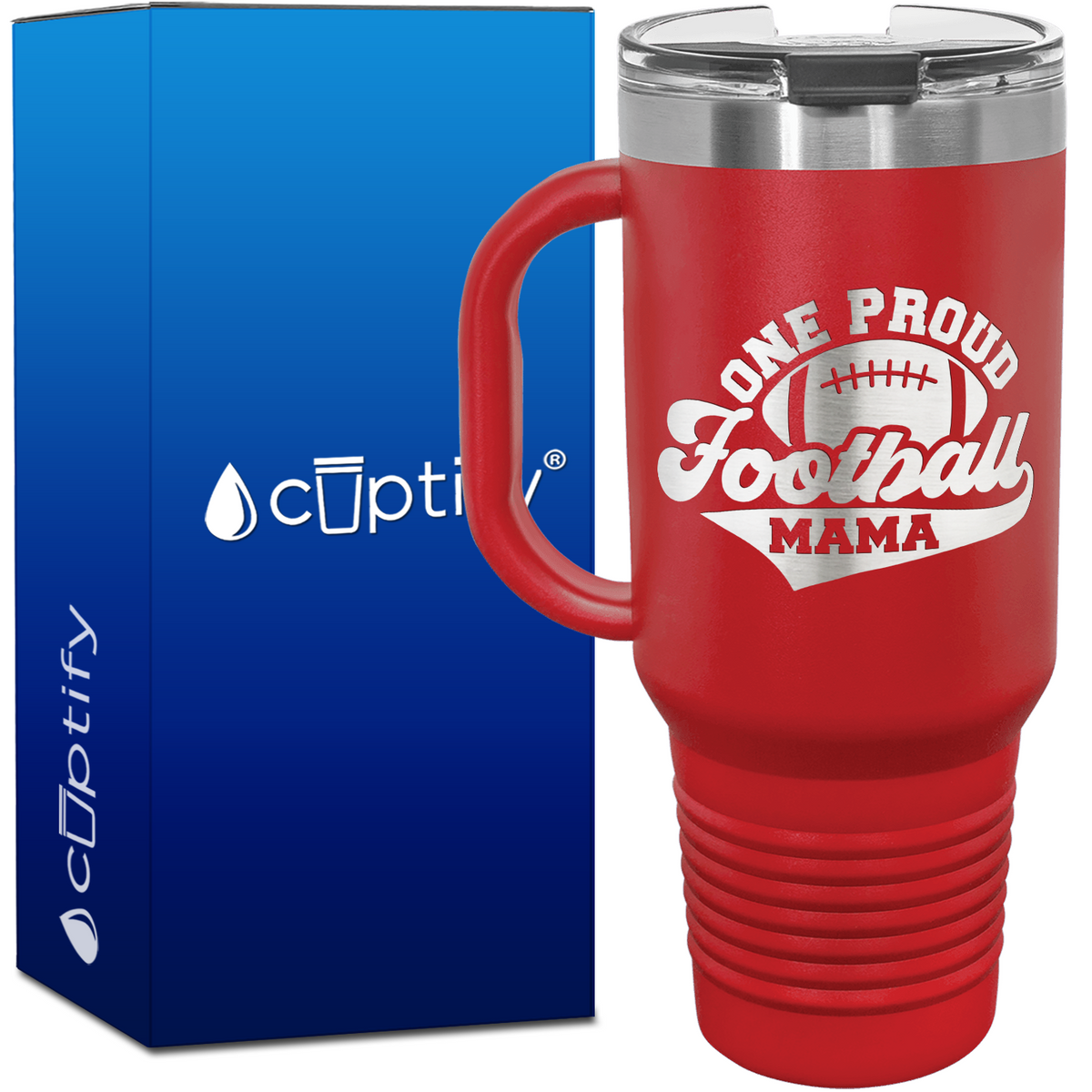 One Proud Football Mama 40oz Football Travel Mug