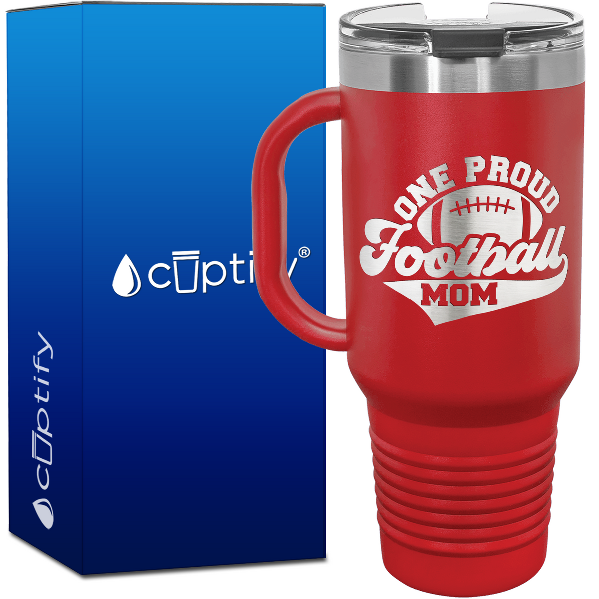 One Proud Football Mom 40oz Football Travel Mug