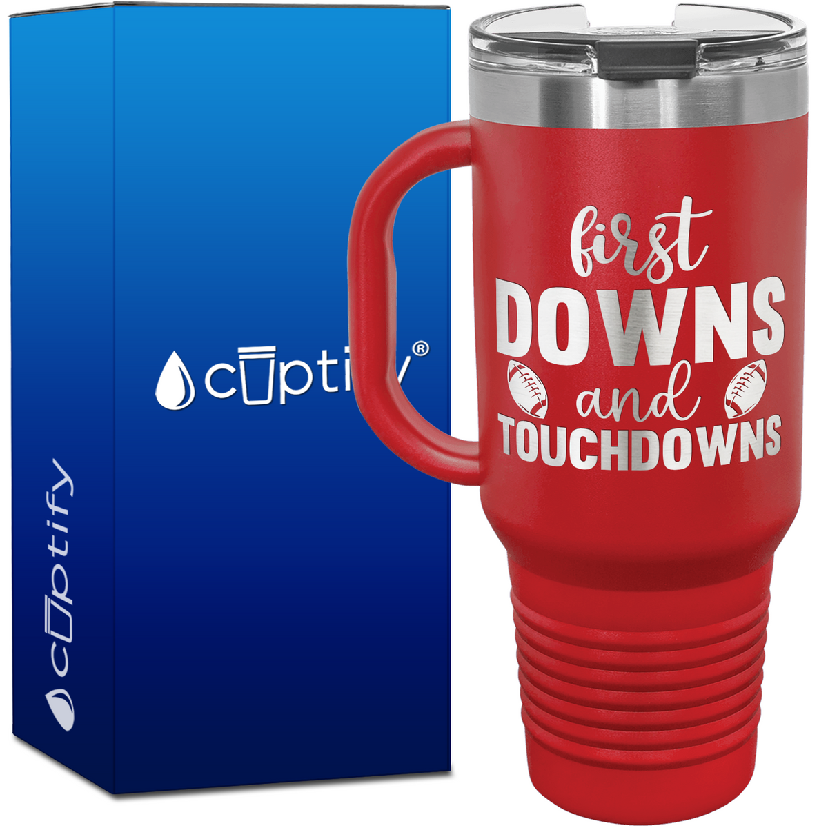 First Downs and Touchdowns 40oz Football Travel Mug