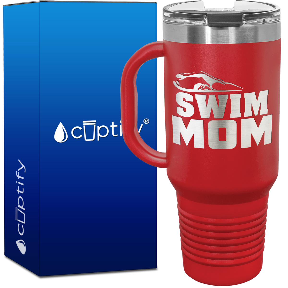 Swim Mom with Swimmer Silhoutte 40oz Swimming Travel Mug