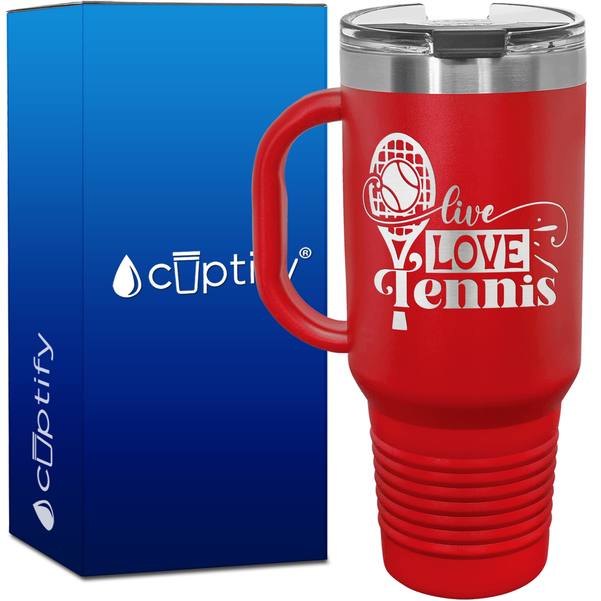 Live Love Tennis with Racket 40oz Tennis Travel Mug