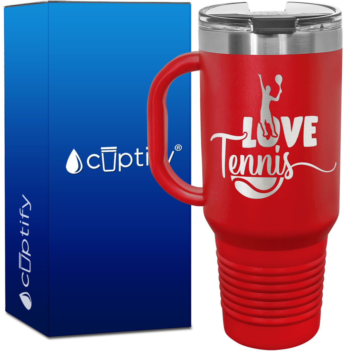 Love Tennis with Player Silhouette 40oz Tennis Travel Mug