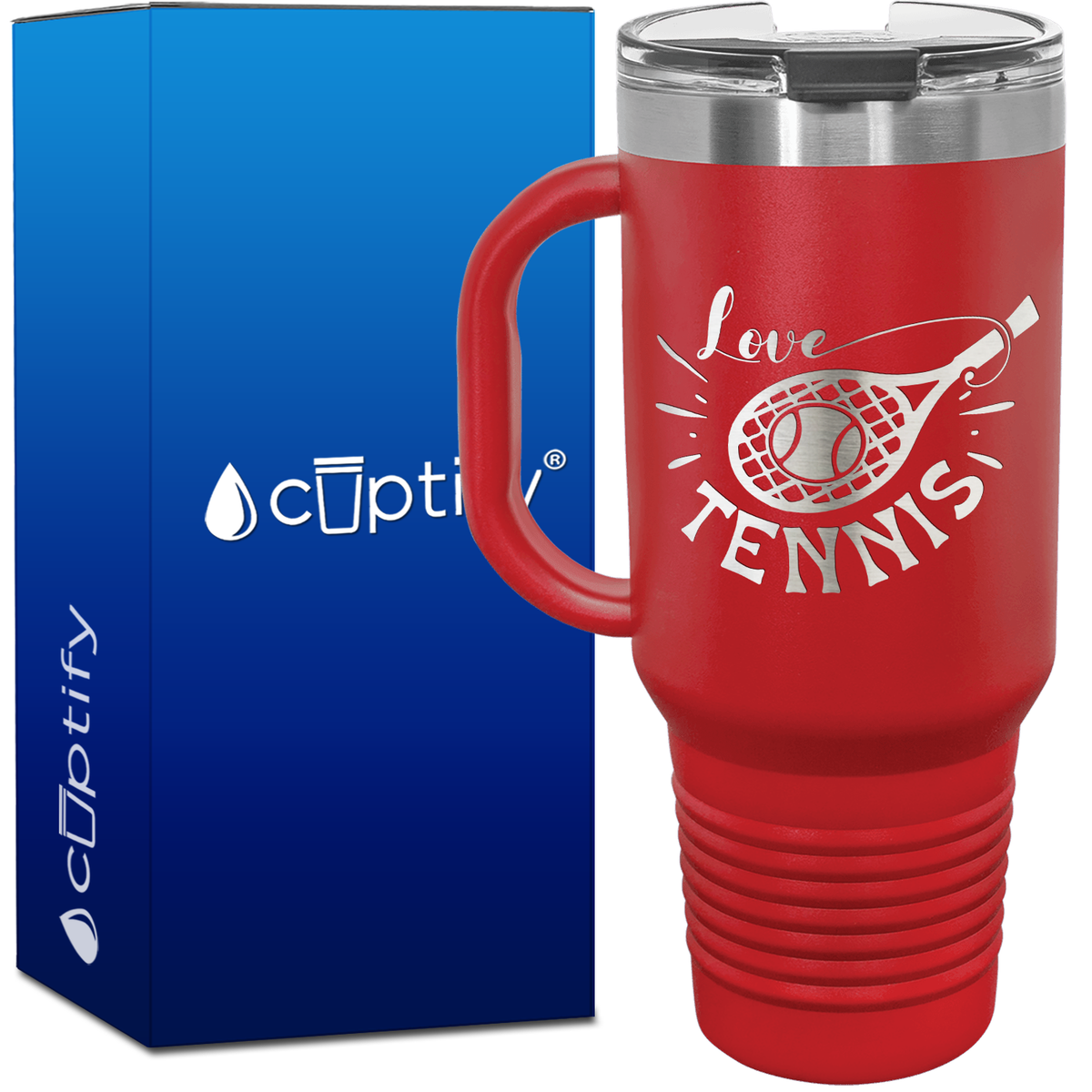 Love Tennis with Racket 40oz Tennis Travel Mug