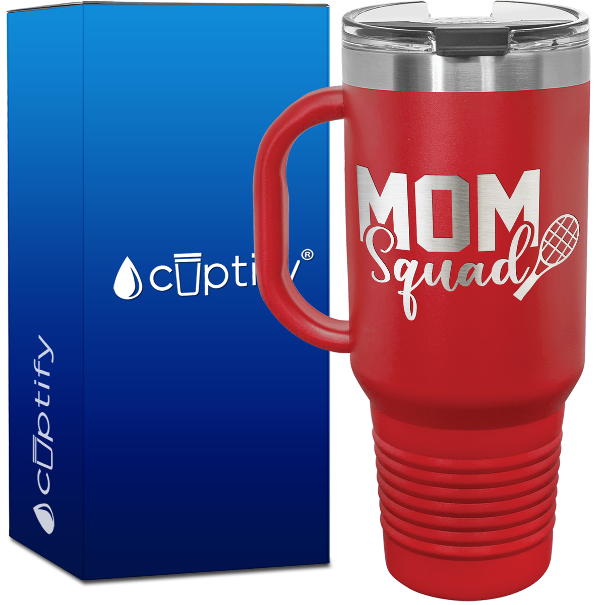 Mom Squad Tennis with Racket 40oz Tennis Travel Mug