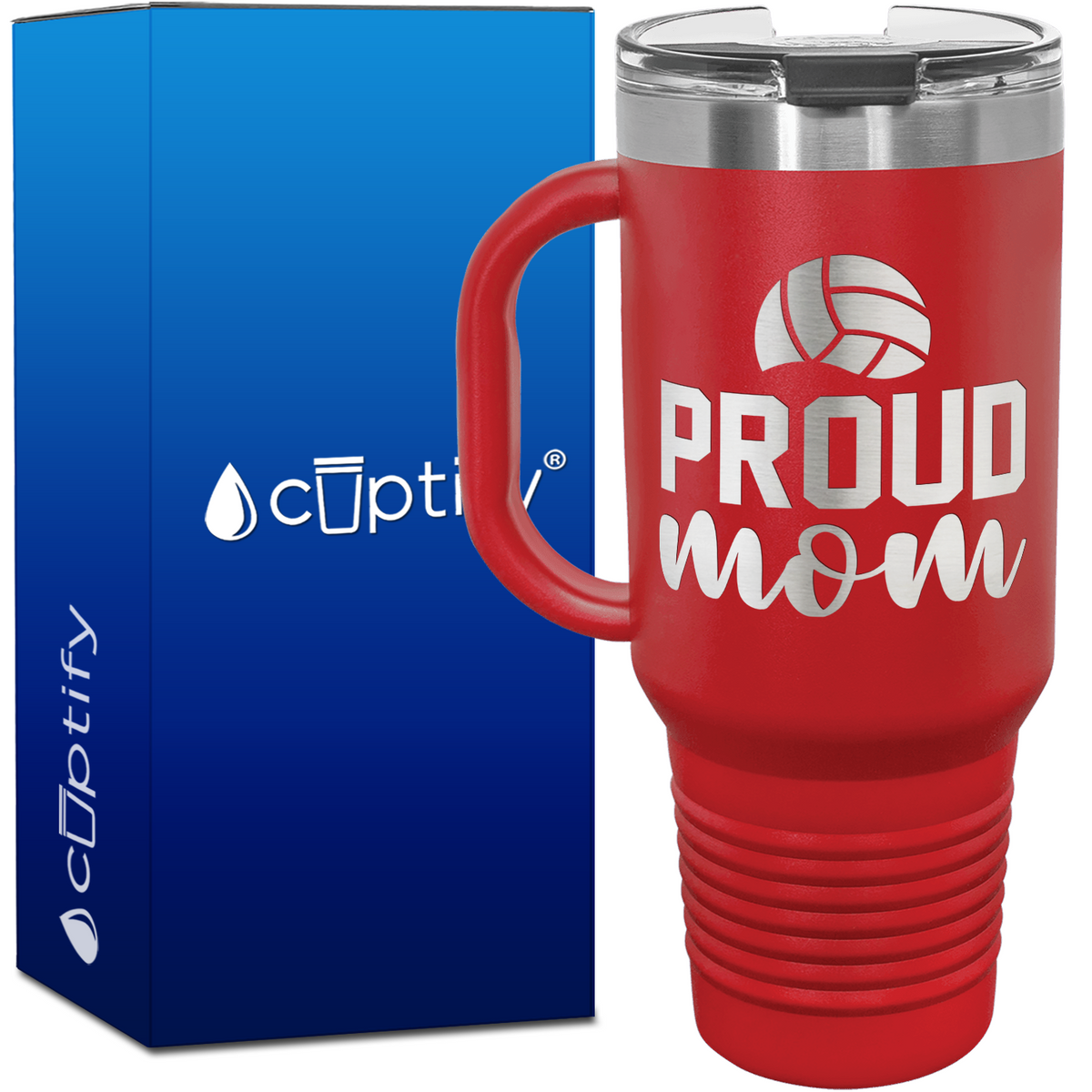 Proud Mom 40oz Volleyball Travel Mug