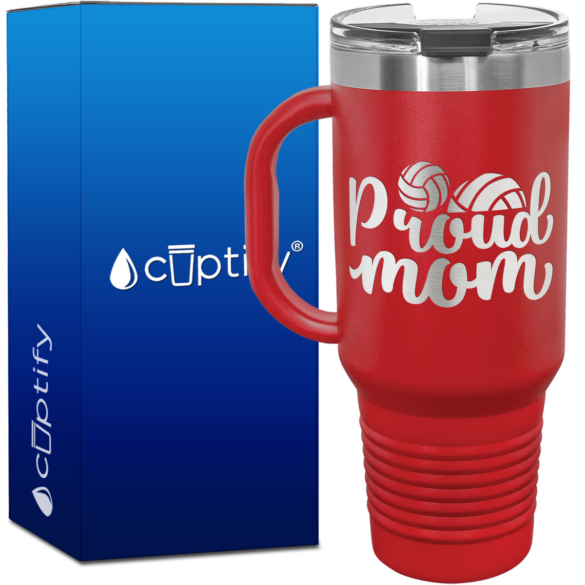 Proud Mom 40oz Volleyball Travel Mug