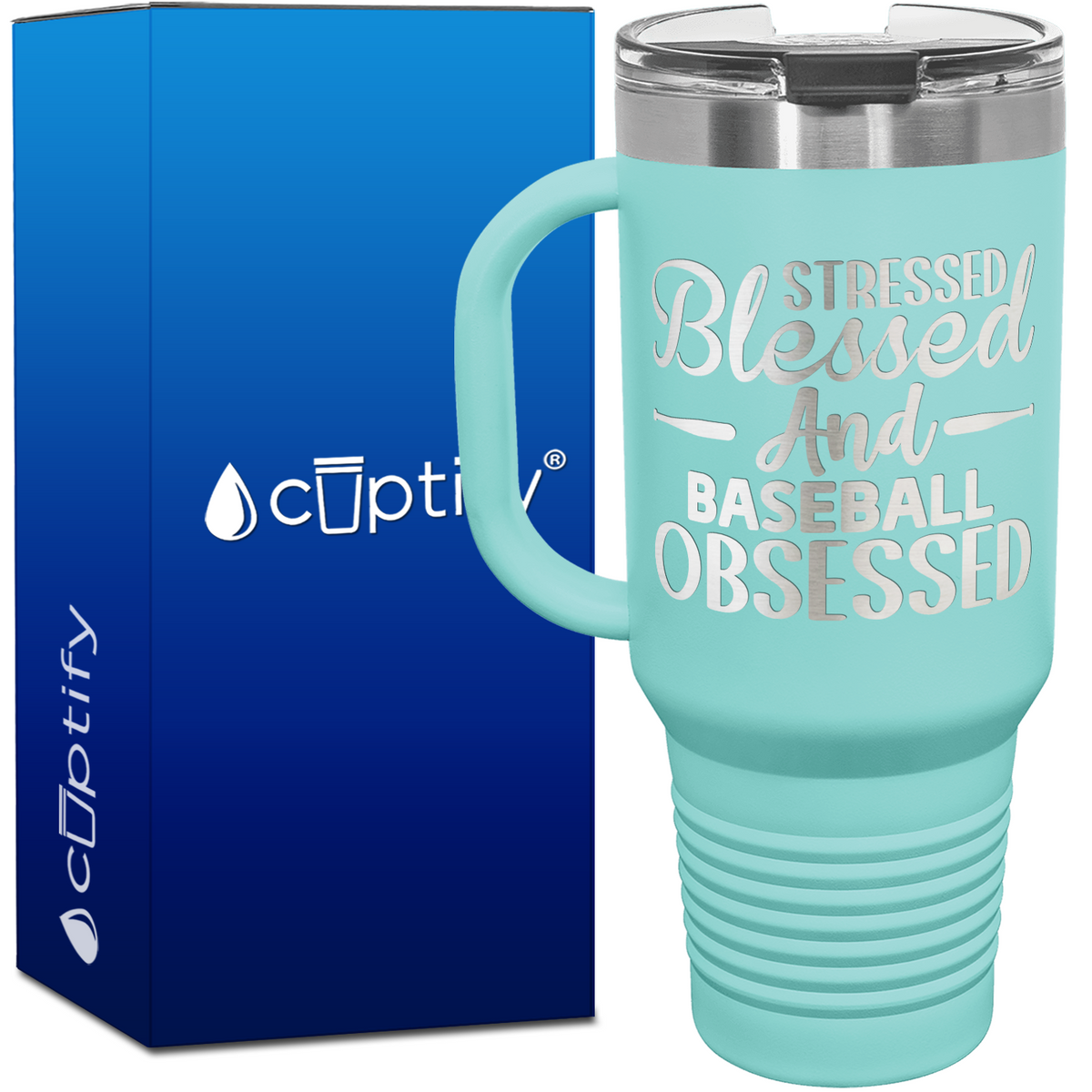 Stressed Blessed and Baseball Obsessed 40oz Baseball Travel Mug