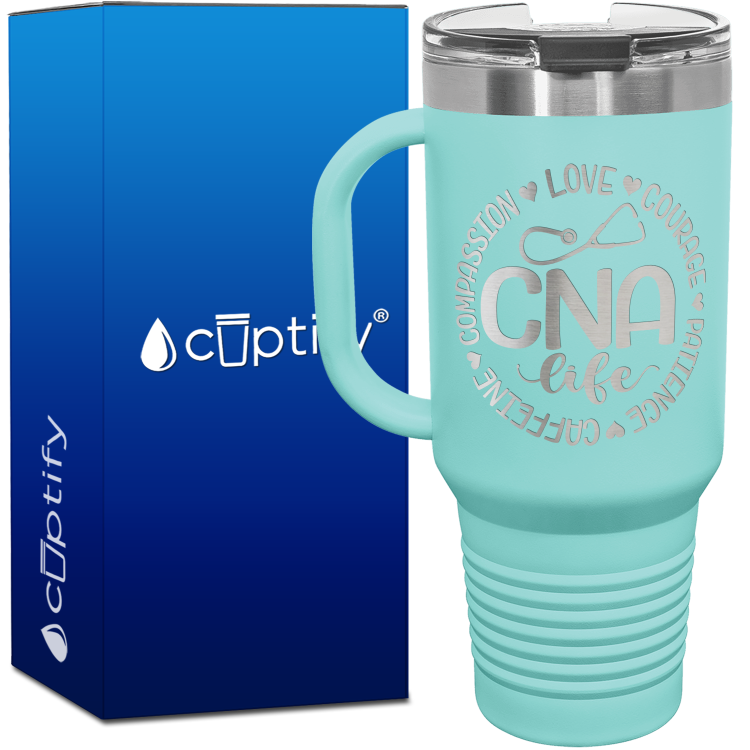 CNA Life - Compassion, Love, Courage, Patience, Caffeine 40oz Nurse Travel Mug