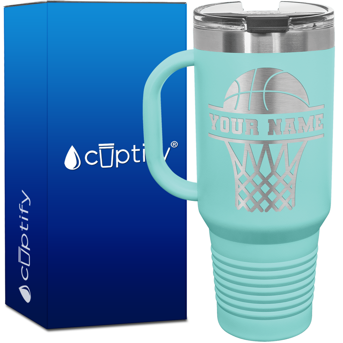 Personalized Basketball and Net 40oz Basketball Travel Mug