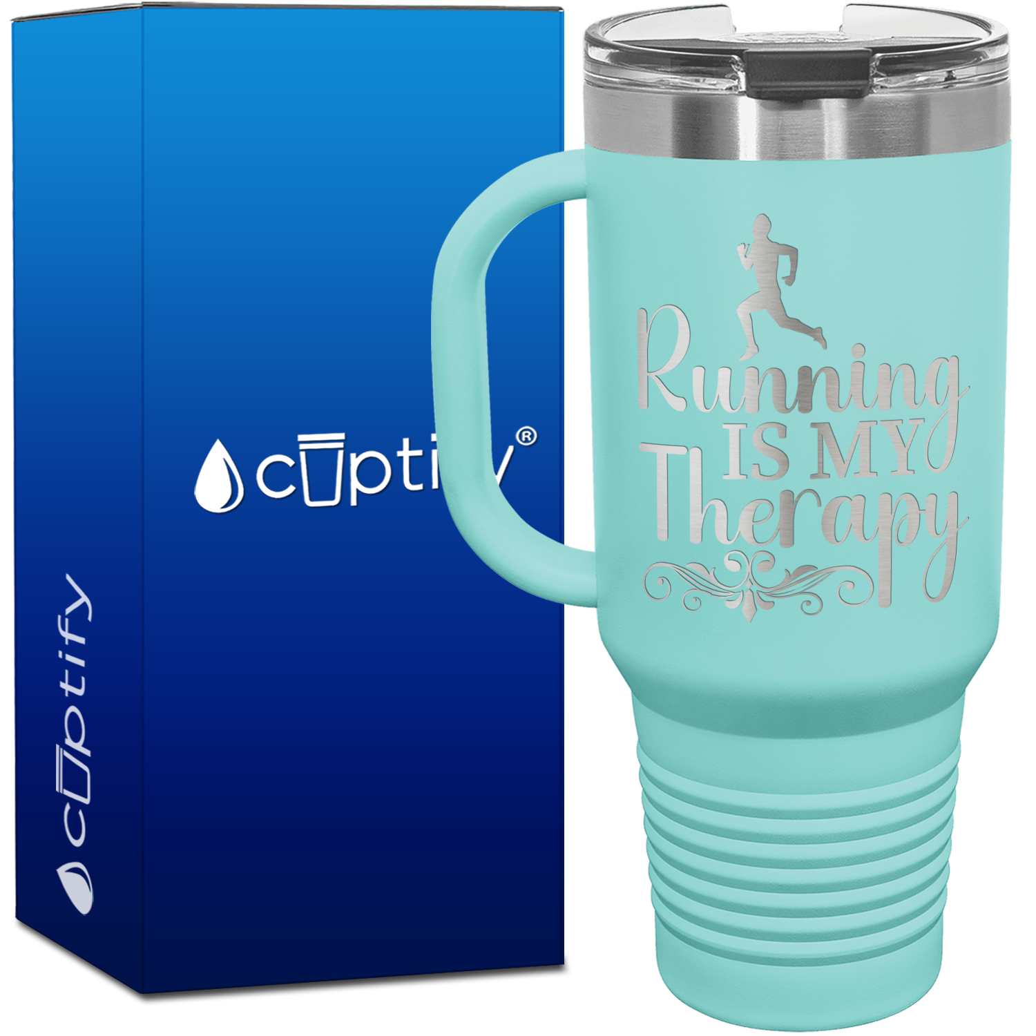 Running is my Therapy with Silhouette 40oz Running Travel Mug