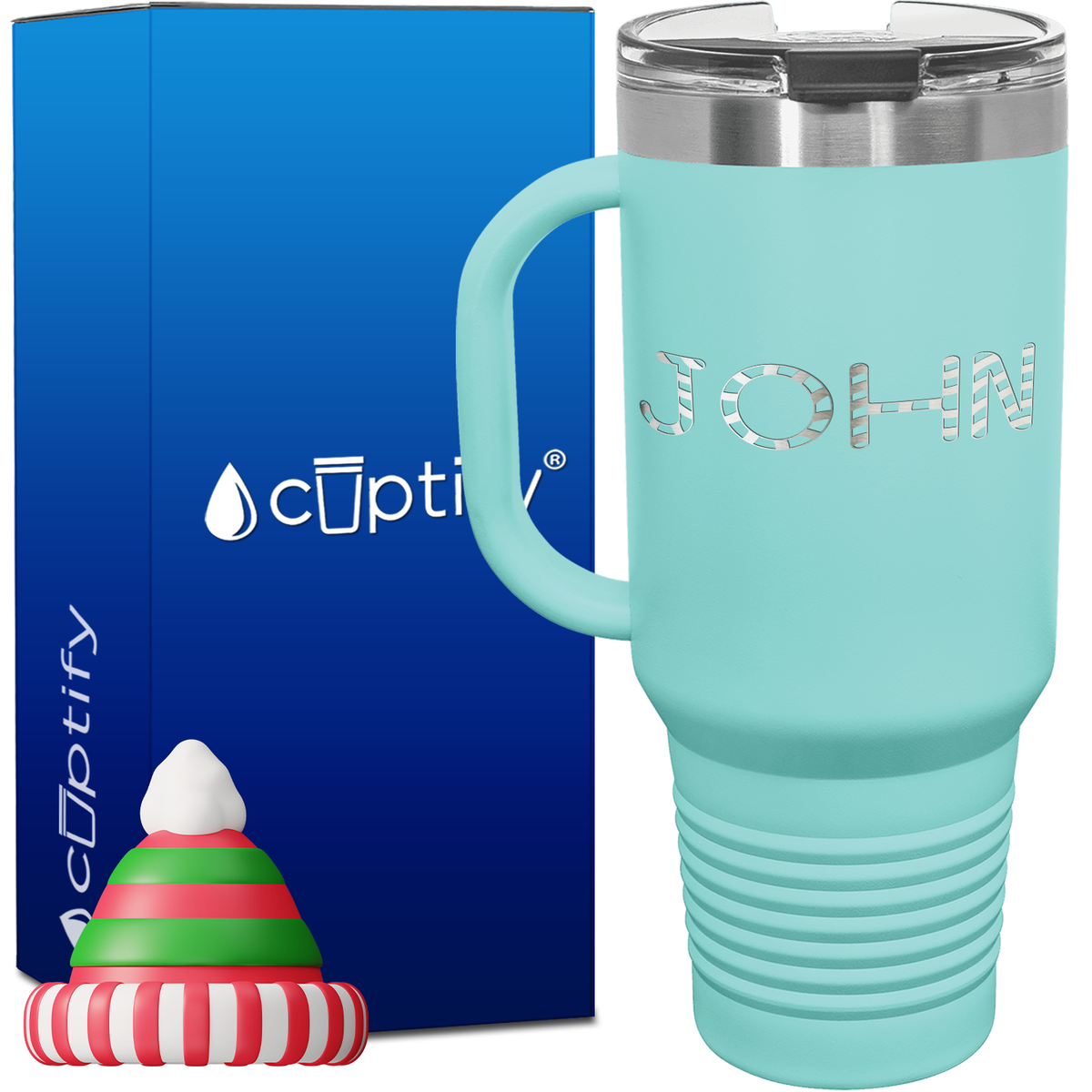 Personalized Candy Cane Font Style 40oz Christmas Travel Mug