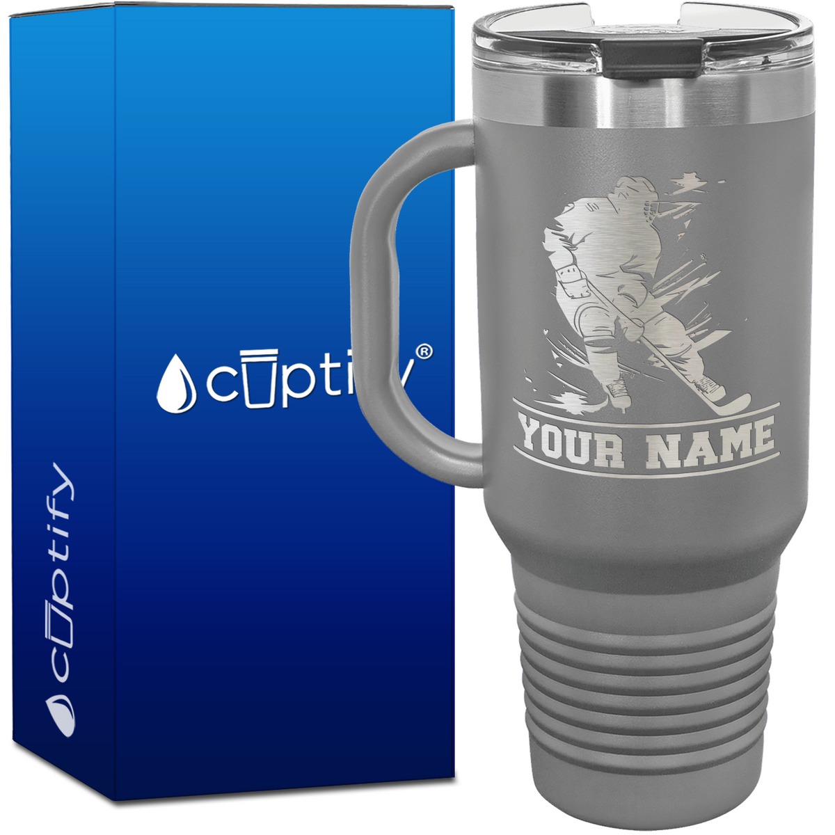 Personalized Skating Hockey Player.40oz Travel Mug