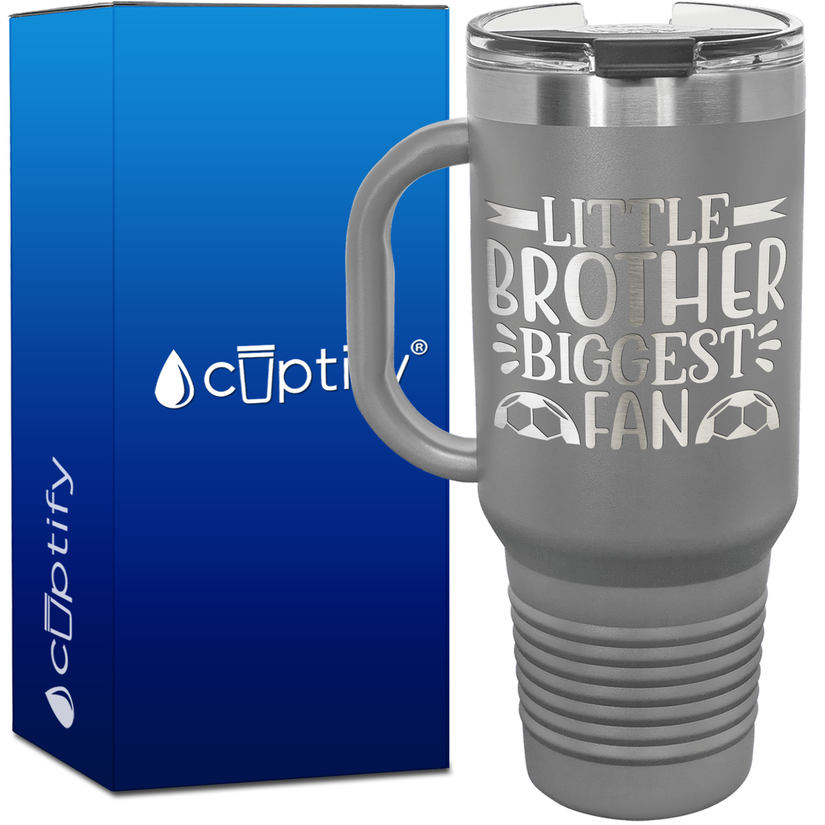 Little Brother Biggest Fan Soccer 40oz Soccer Travel Mug