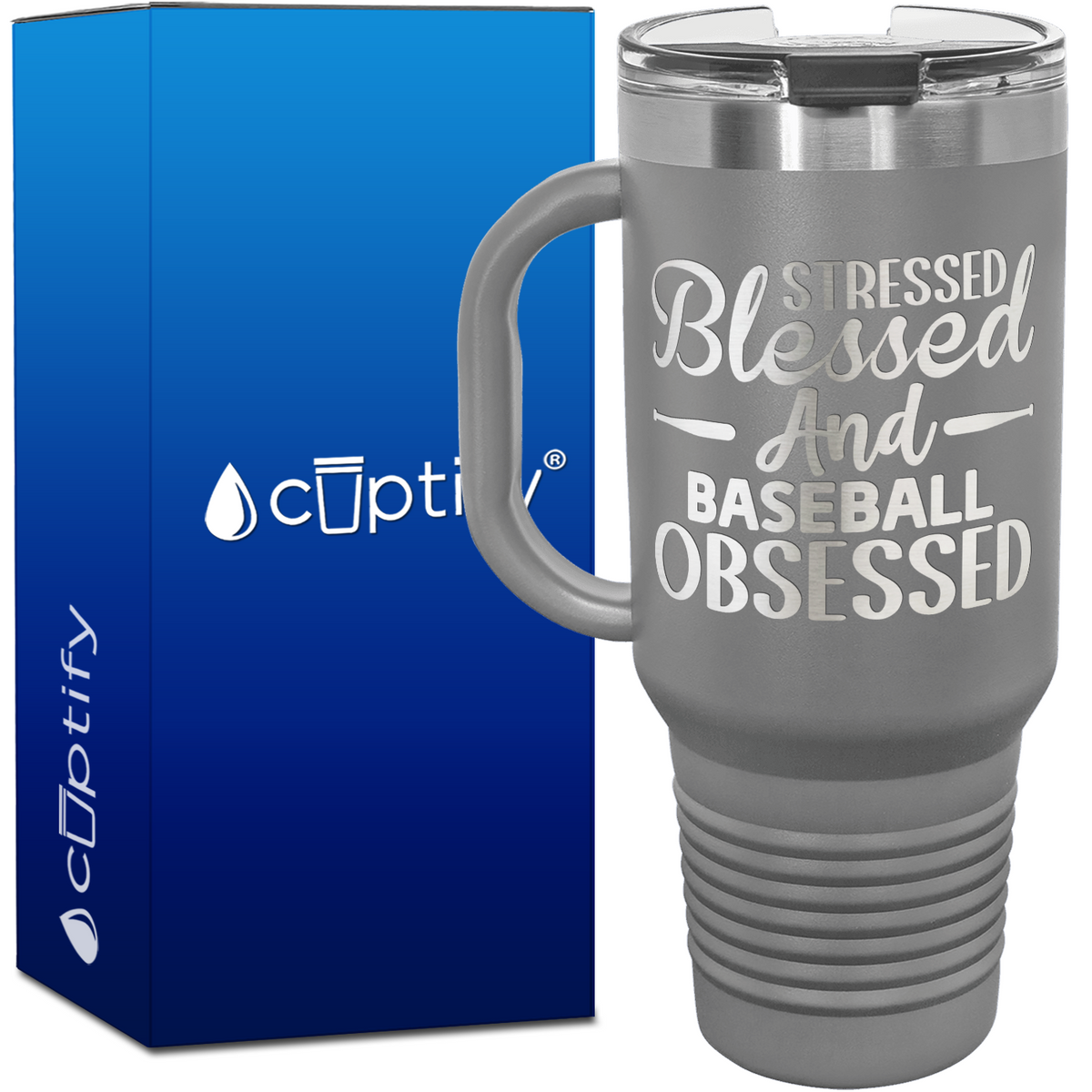 Stressed Blessed and Baseball Obsessed 40oz Baseball Travel Mug