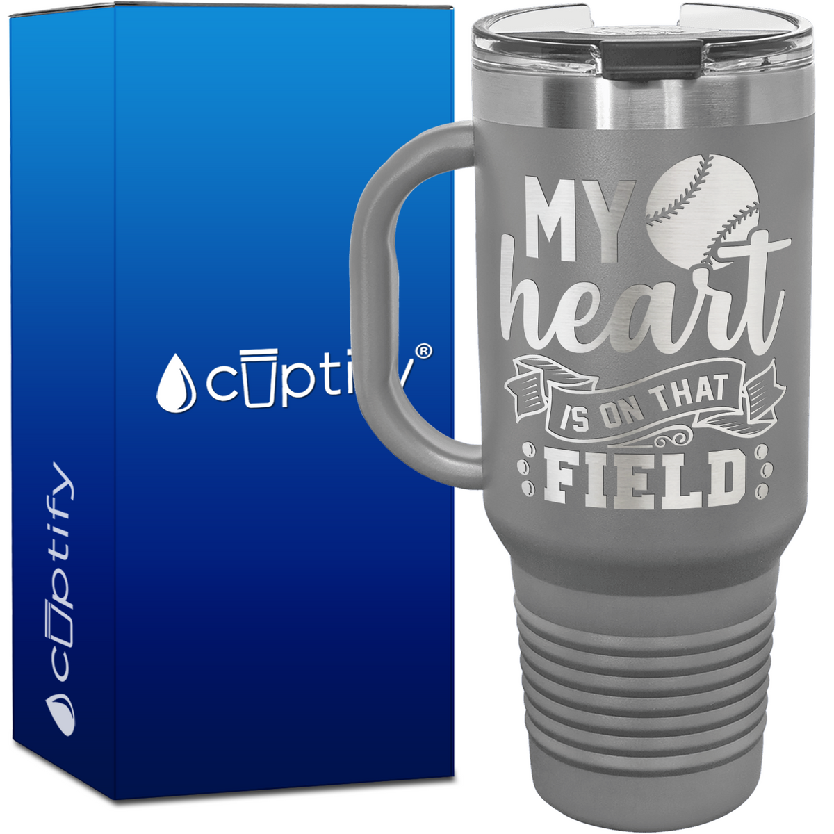 My Heart is on That Field Baseball  40oz Baseball Travel Mug