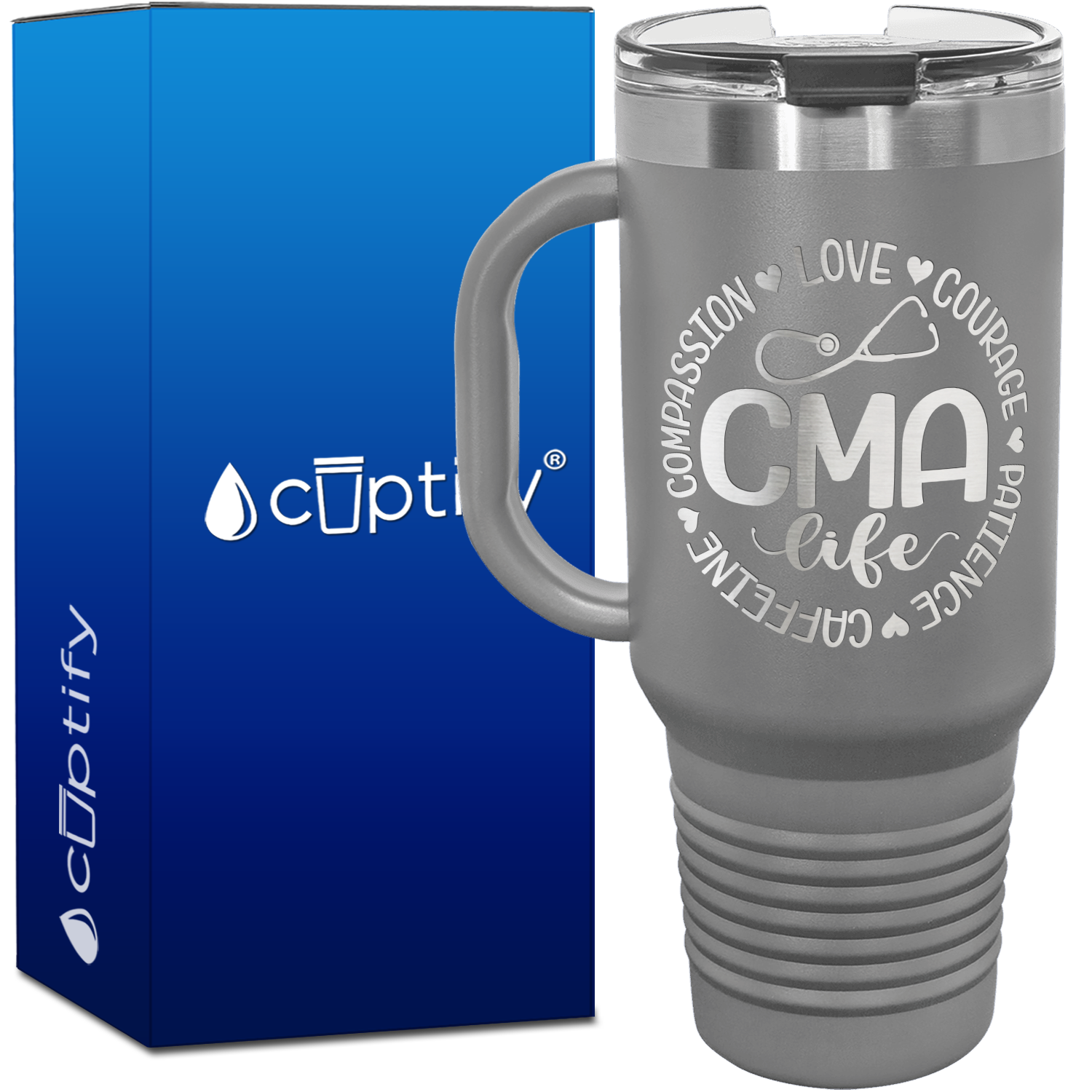 CMA Life - Compassion, Love, Courage, Patience, Caffeine 40oz Nurse Travel Mug