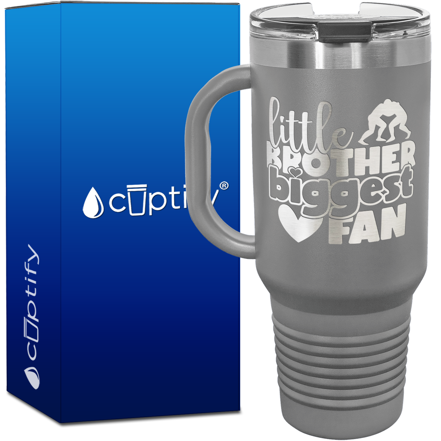 Little Brother Biggest Fan 40oz Wrestling Travel Mug