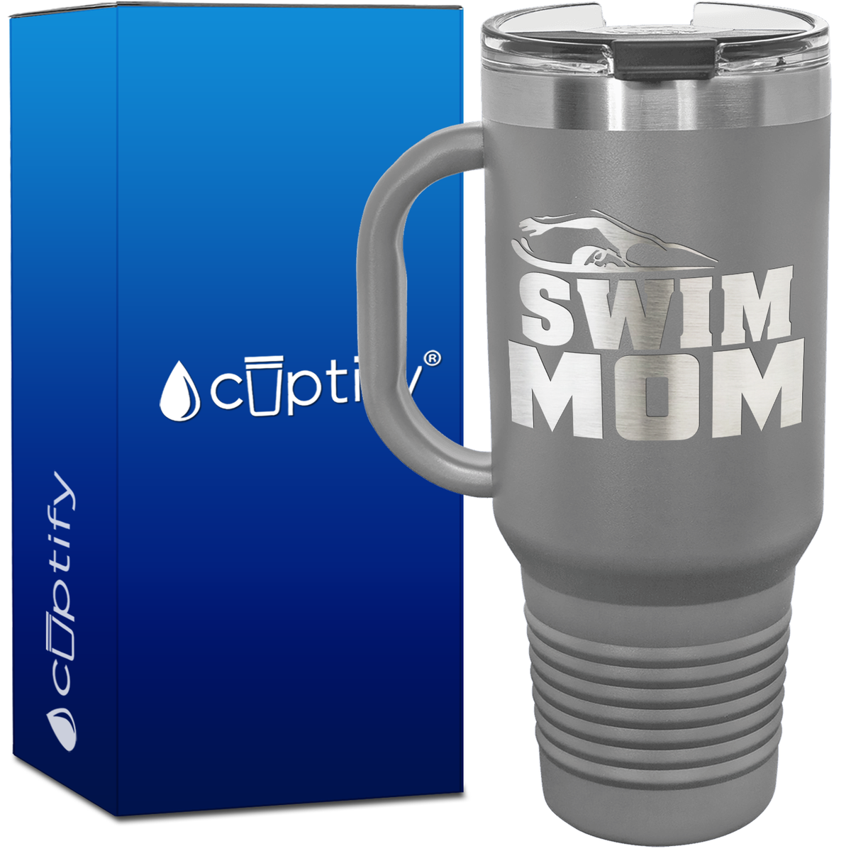 Swim Mom with Swimmer Silhoutte 40oz Swimming Travel Mug