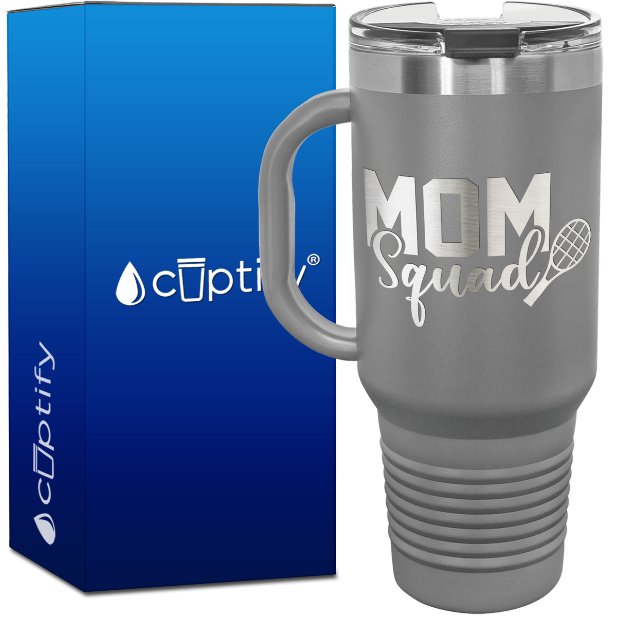 Mom Squad Tennis with Racket 40oz Tennis Travel Mug