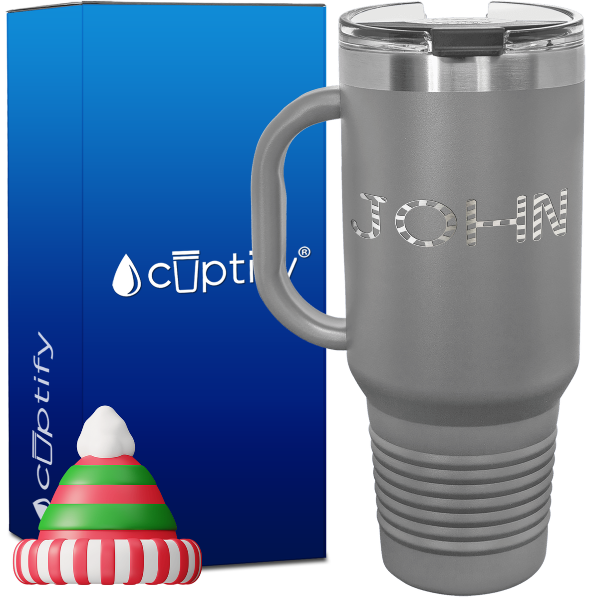 Personalized Candy Cane Font Style 40oz Christmas Travel Mug