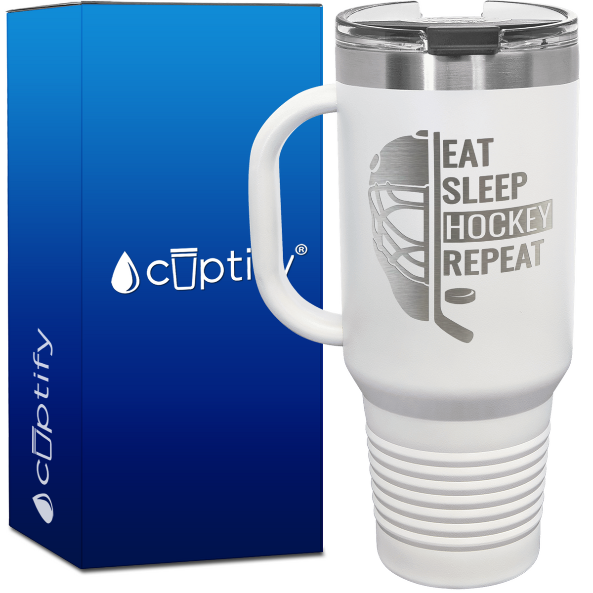 Eat. Sleep. Hockey. Repeat. Helmet 40oz Travel Mug