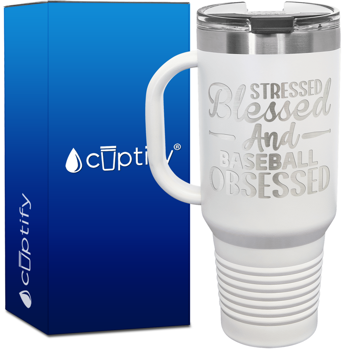 Stressed Blessed and Baseball Obsessed 40oz Baseball Travel Mug
