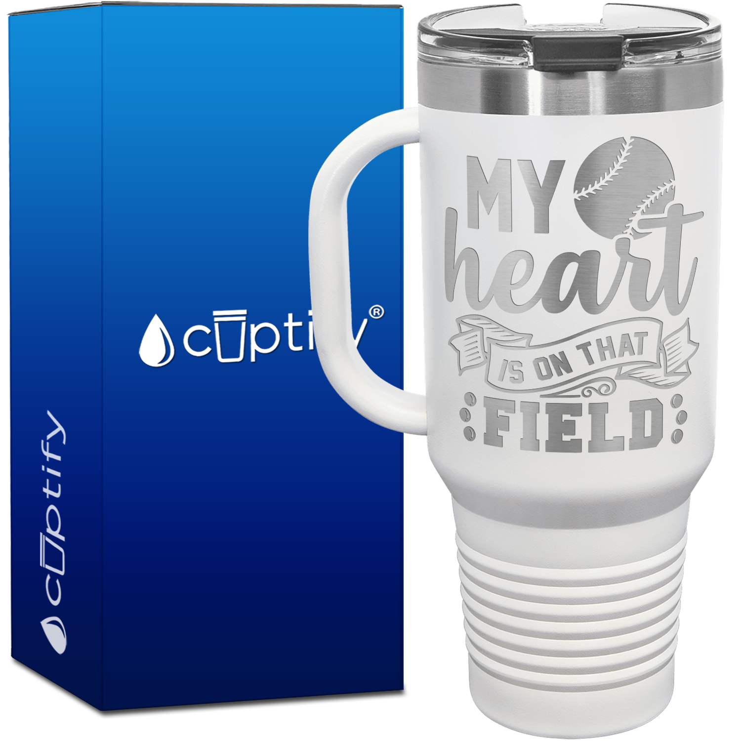 My Heart is on That Field Baseball  40oz Baseball Travel Mug