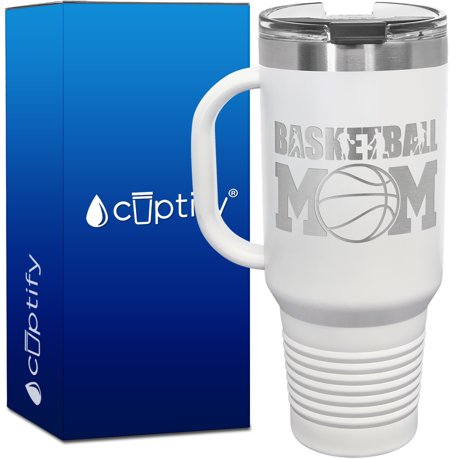 Basketball Mom Player Silhouettes 40oz Basketball Travel Mug
