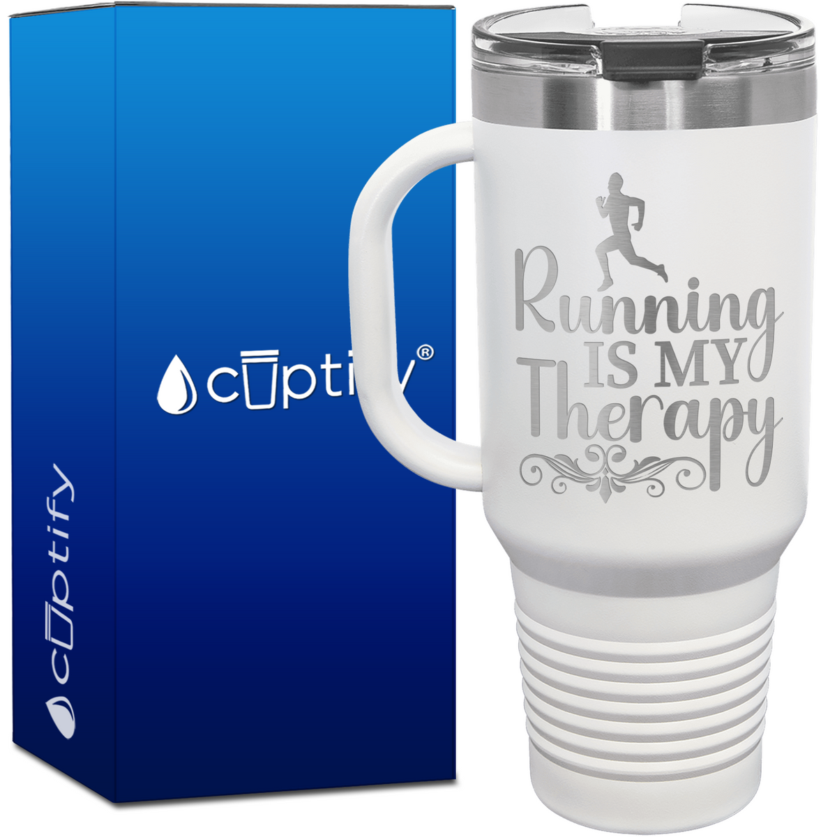 Running is my Therapy with Silhouette 40oz Running Travel Mug