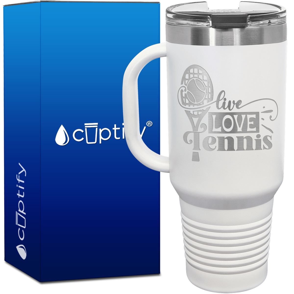 Live Love Tennis with Racket 40oz Tennis Travel Mug