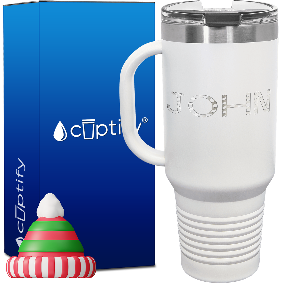 Personalized Candy Cane Font Style 40oz Christmas Travel Mug