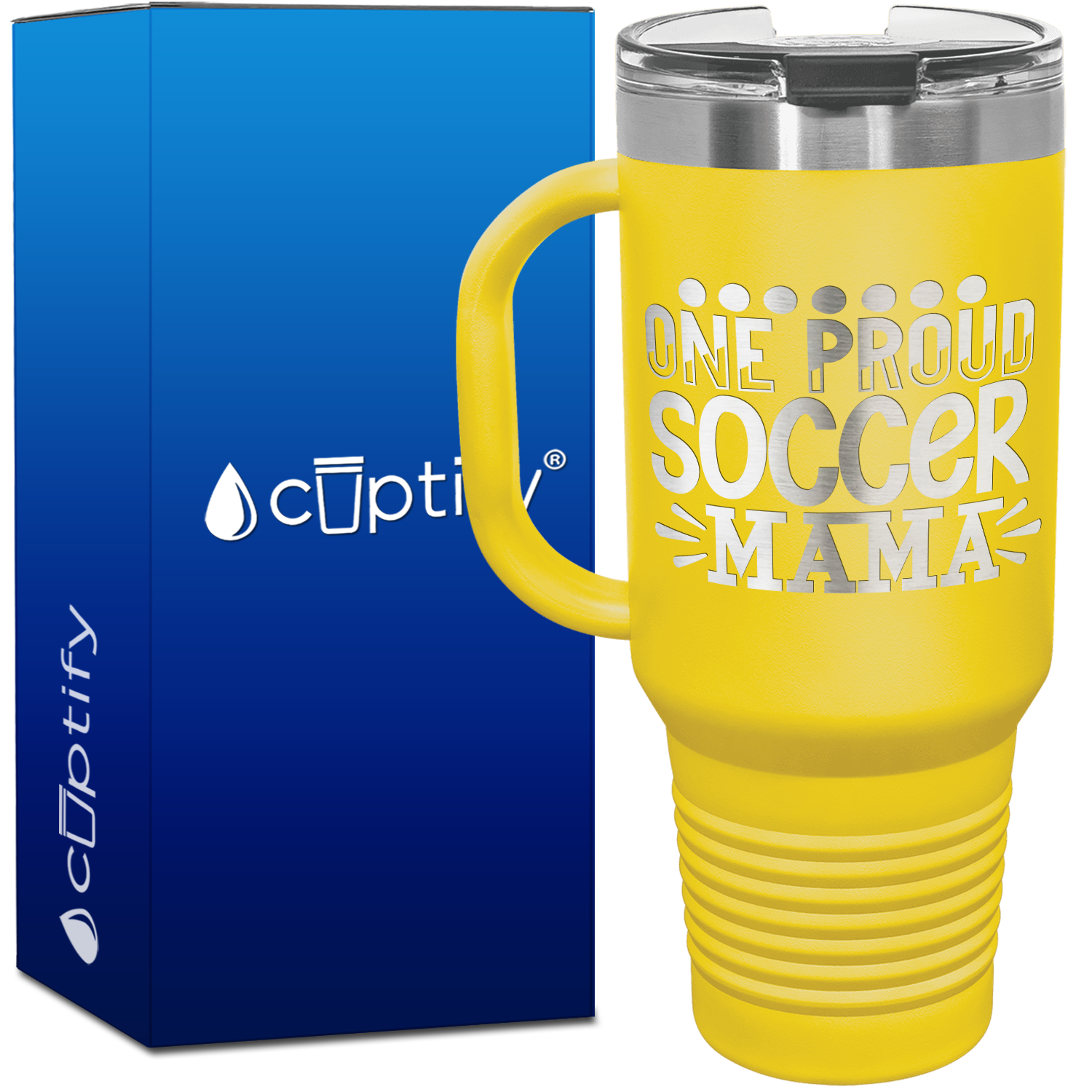 One Proud Soccer Mama with Dots 40oz Soccer Travel Mug