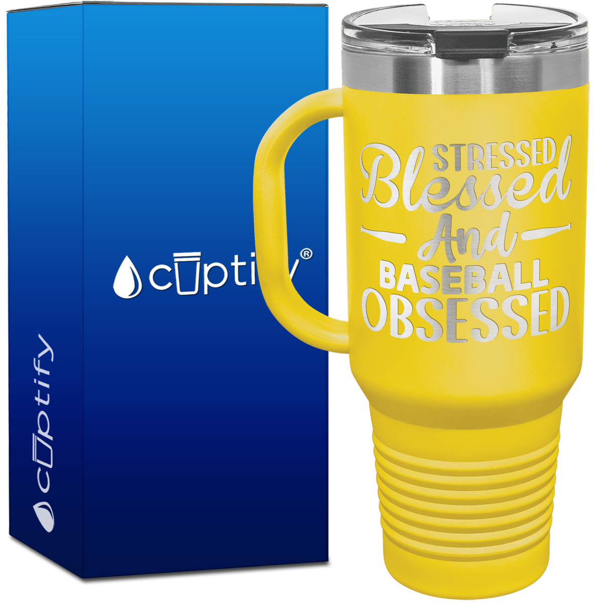 Stressed Blessed and Baseball Obsessed 40oz Baseball Travel Mug
