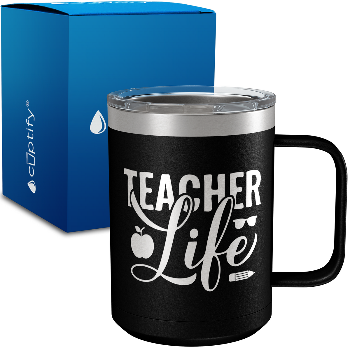 Teacher Life Apples and Pencils 15oz Stainless Steel Mug