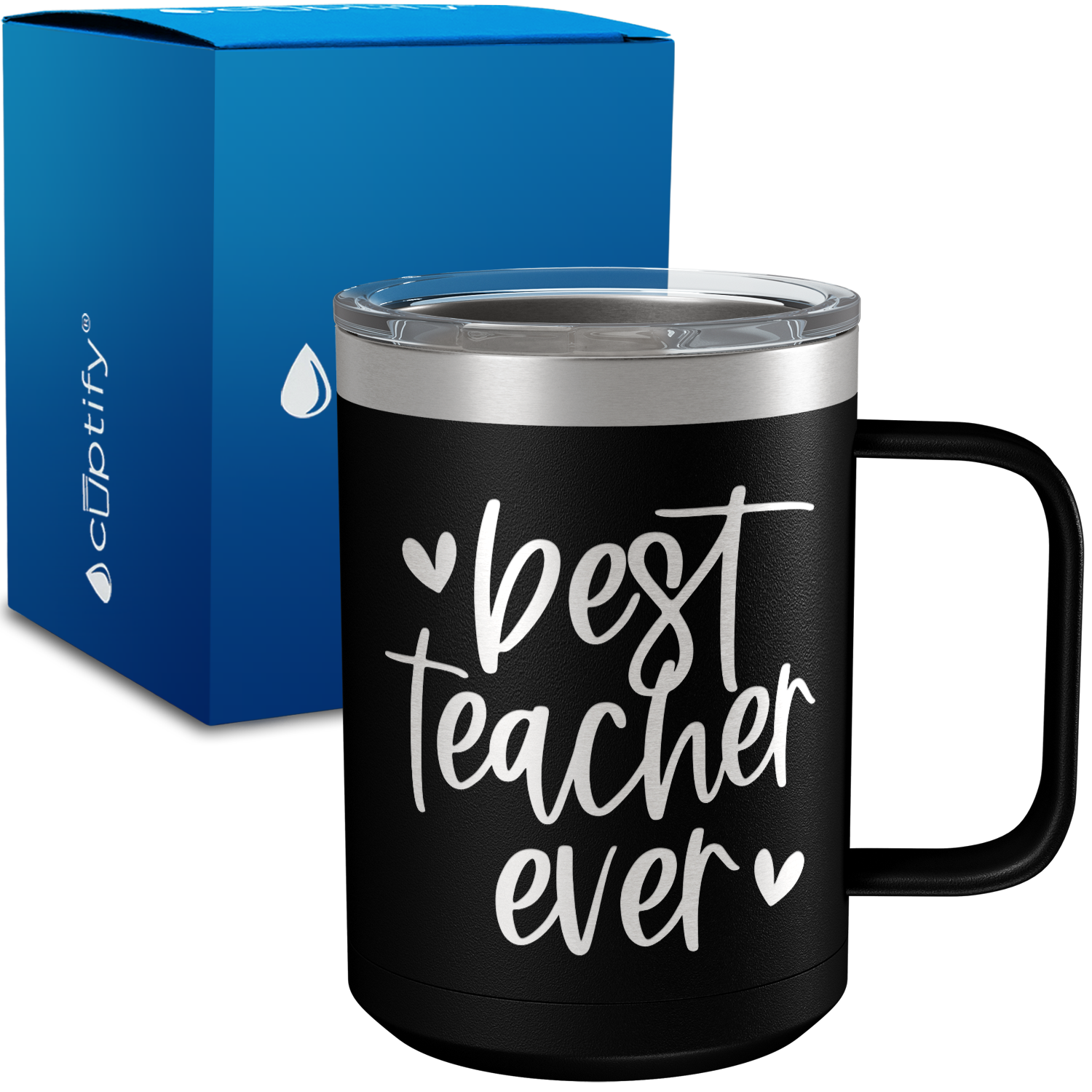 Best Teacher Ever Hearts 15oz Stainless Steel Mug