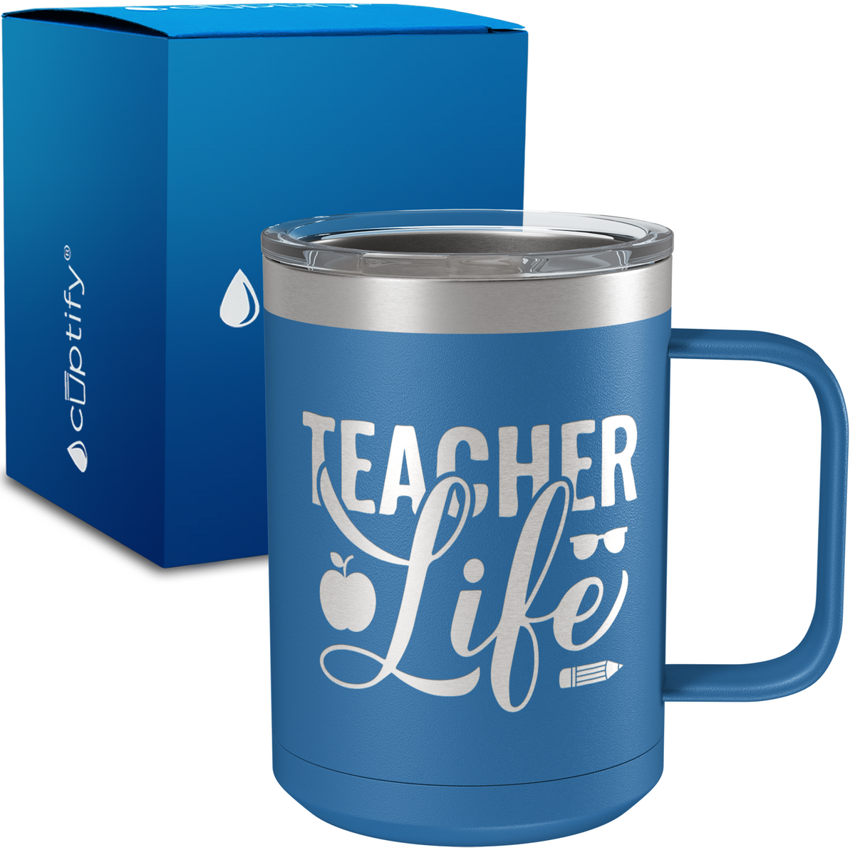 Teacher Life Apples and Pencils 15oz Stainless Steel Mug