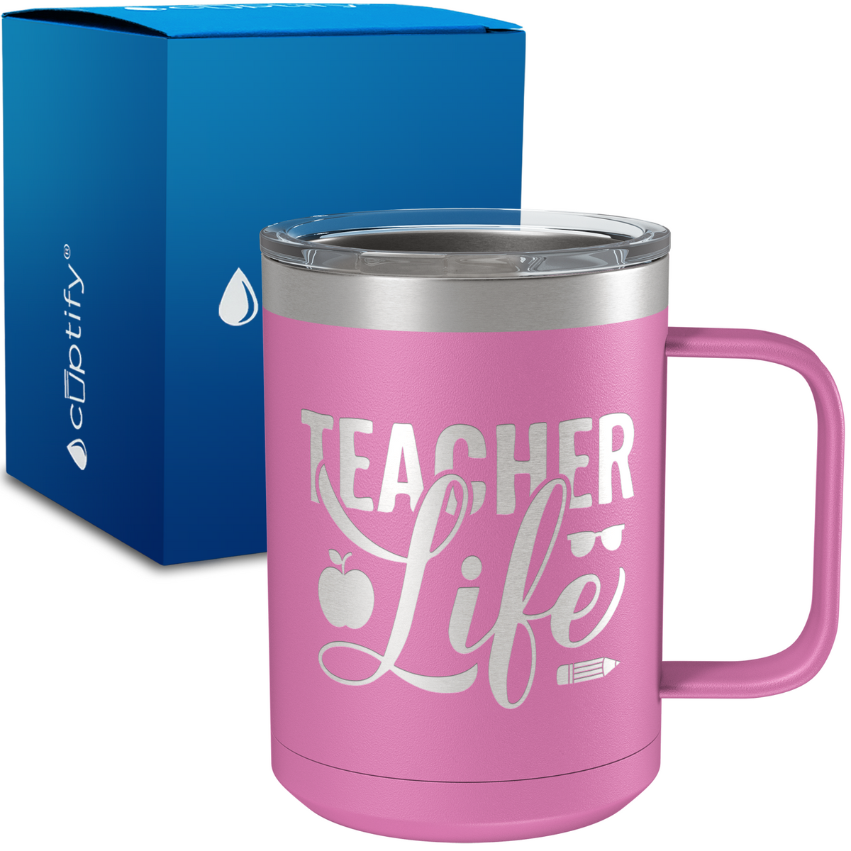 Teacher Life Apples and Pencils 15oz Stainless Steel Mug