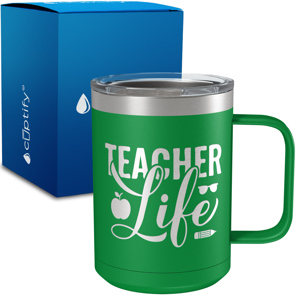 Teacher Life Apples and Pencils 15oz Stainless Steel Mug